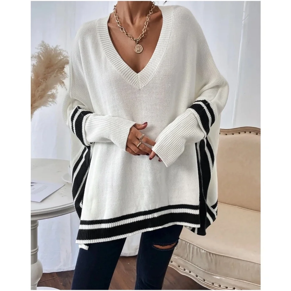 Cozy V neck Dolman Sleeve Sweater Top - Picture 4 of 4